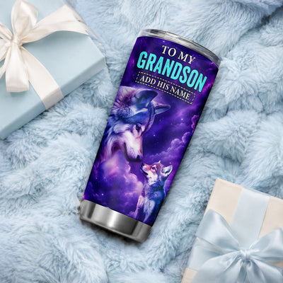 Personalized To My Grandson Tumbler From Grandma Grandpa Wolf Never Forget I Love You Grandson Birthday Gifts Graduation Christmas Custom Stainless Steel Travel Mug | teecentury