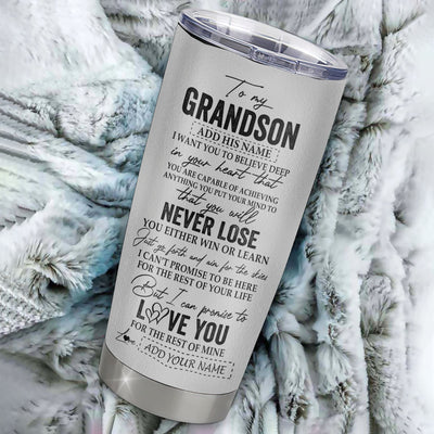 Personalized To My Grandson Tumbler From Grandma Grandpa You Will Never Lose Eagle Grandson Birthday Gifts Graduation Christmas Custom Stainless Steel Cup Travel Mug | teecentury