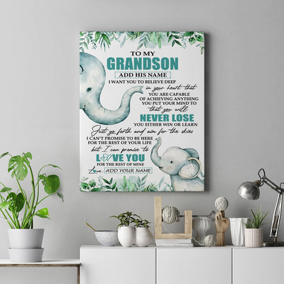 Personalized To My Grandson Tumbler From Grandma Grandpa You Will Never Lose Elephant Grandson Birthday Gifts Graduation Christmas Custom Wall Art Print Framed Canvas | teecentury