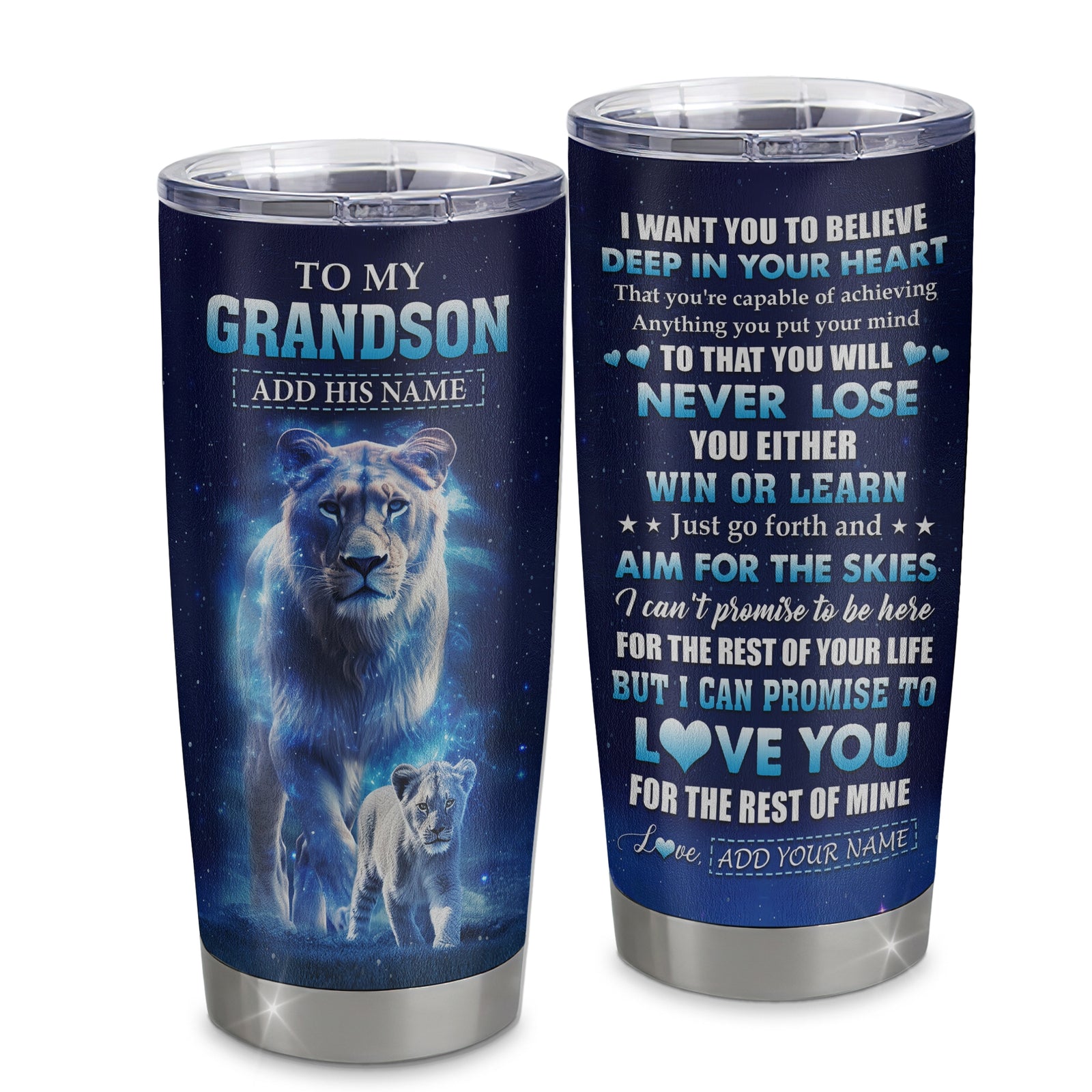 Personalized To My Grandson Tumbler From Grandma Nana Believe Your Heart Grandson Gift Birthday Graduation Christmas Custom Stainless Steel Cup Travel Mug | teecentury