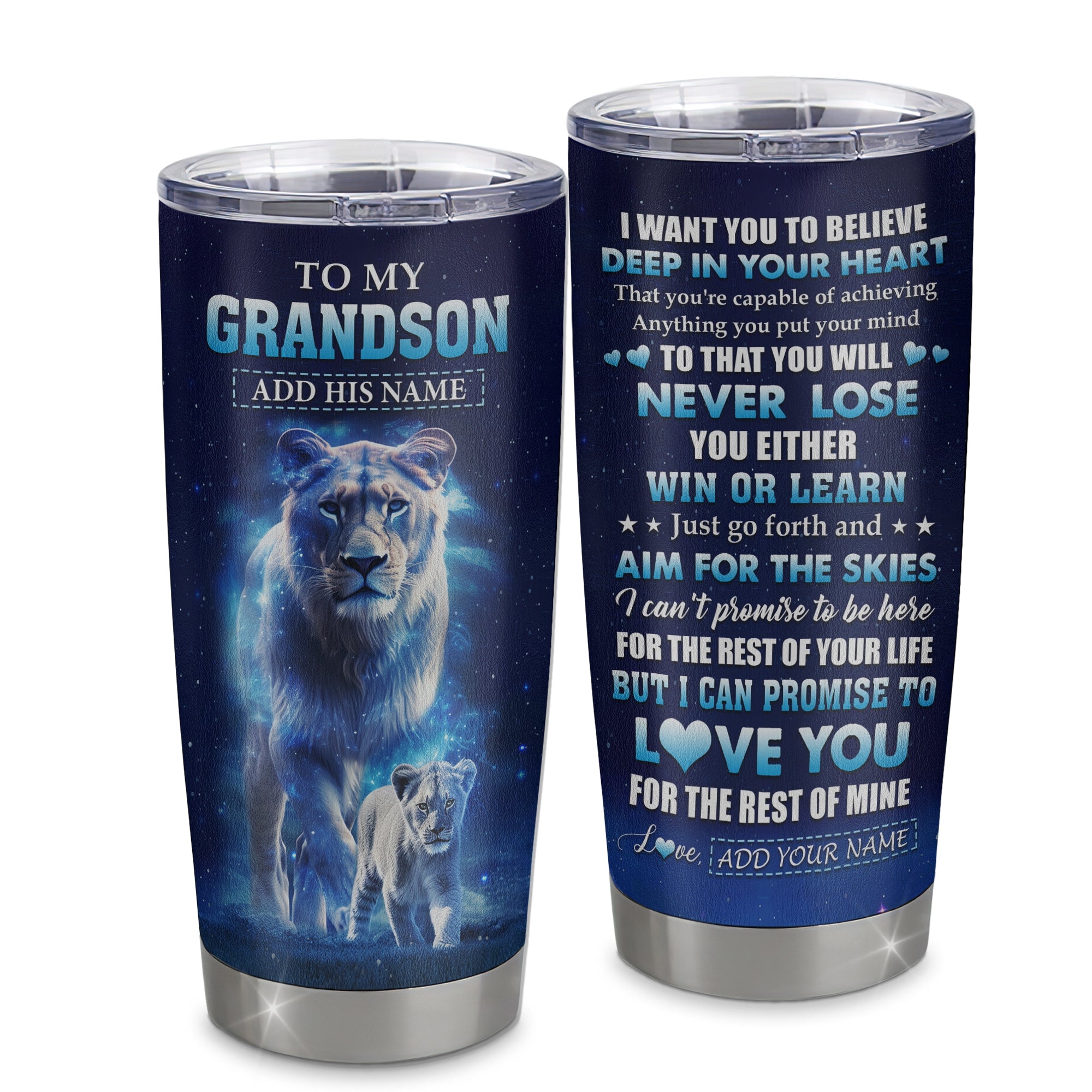 Personalized To My Grandson Tumbler From Grandma Nana Believe Your Heart Grandson Gift Birthday Graduation Christmas Custom Stainless Steel Cup Travel Mug | teecentury