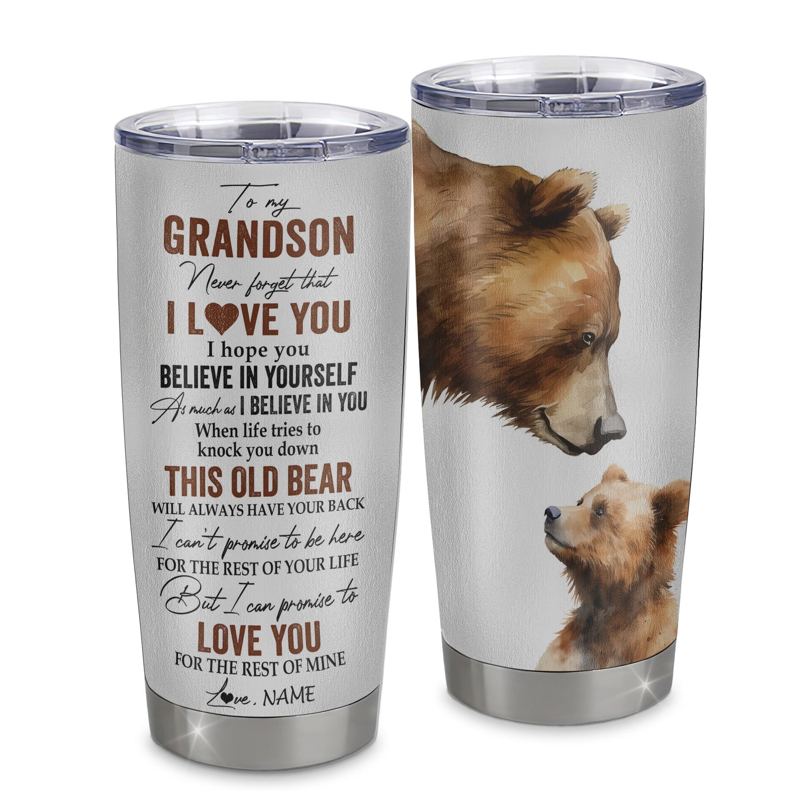 Personalized To My Grandson Tumbler From Grandma Nana Stainless Steel Cup Never Forget That I Love You Bear Grandson Birthday Graduation Christmas Travel Mug | teecentury