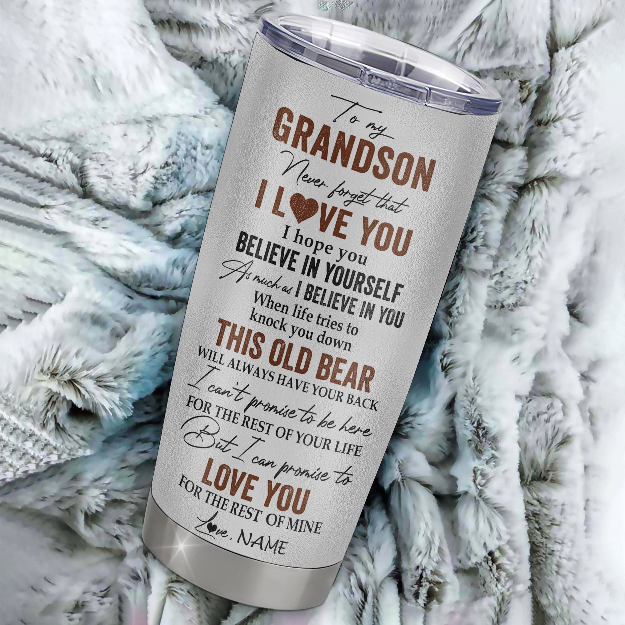 Personalized To My Grandson Tumbler From Grandma Nana Stainless Steel Cup Never Forget That I Love You Bear Grandson Birthday Graduation Christmas Travel Mug | teecentury