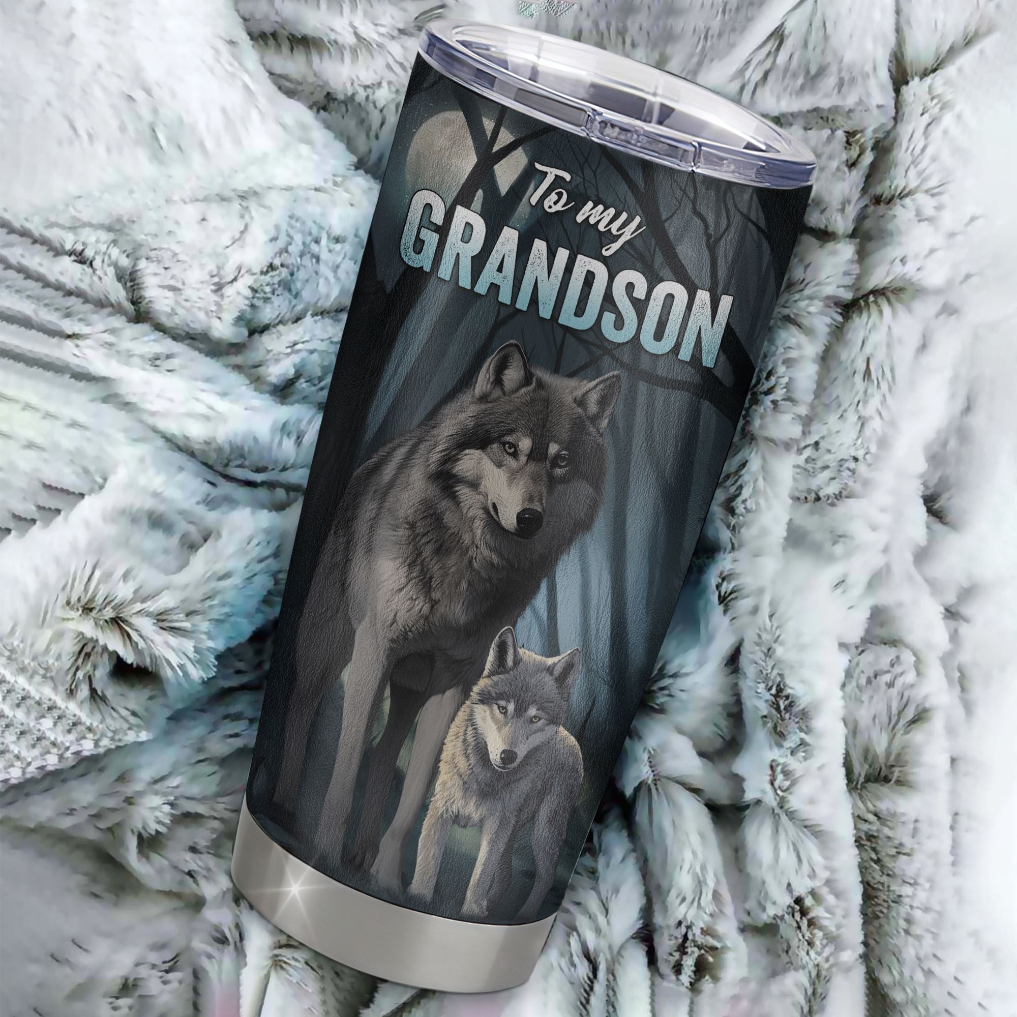 Personalized To My Grandson Tumbler From Grandma Pops Stainless Steel Cup Never Feel That You Are Alone Wolf Grandson Birthday Graduation Christmas Travel Mug | teecentury