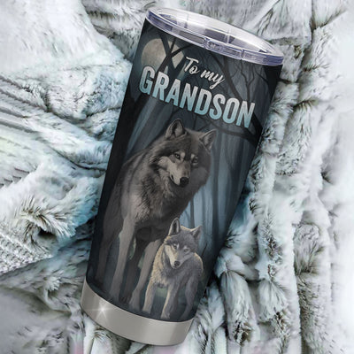 Personalized To My Grandson Tumbler From Grandma Pops Stainless Steel Cup Never Feel That You Are Alone Wolf Grandson Birthday Graduation Christmas Travel Mug | teecentury