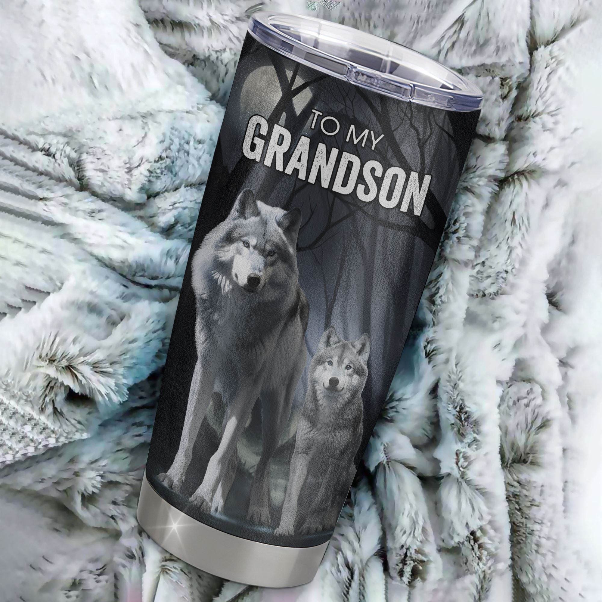 Personalized To My Grandson Tumbler From Grandma Stainless Steel Cup Never Feel That You Are Alone Wolf Grandson Birthday Gifts Graduation Christmas Custom Travel Mug | teecentury