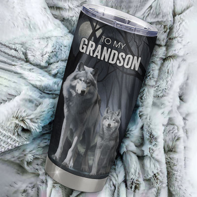 Personalized To My Grandson Tumbler From Grandma Stainless Steel Cup Never Feel That You Are Alone Wolf Grandson Birthday Gifts Graduation Christmas Custom Travel Mug | teecentury