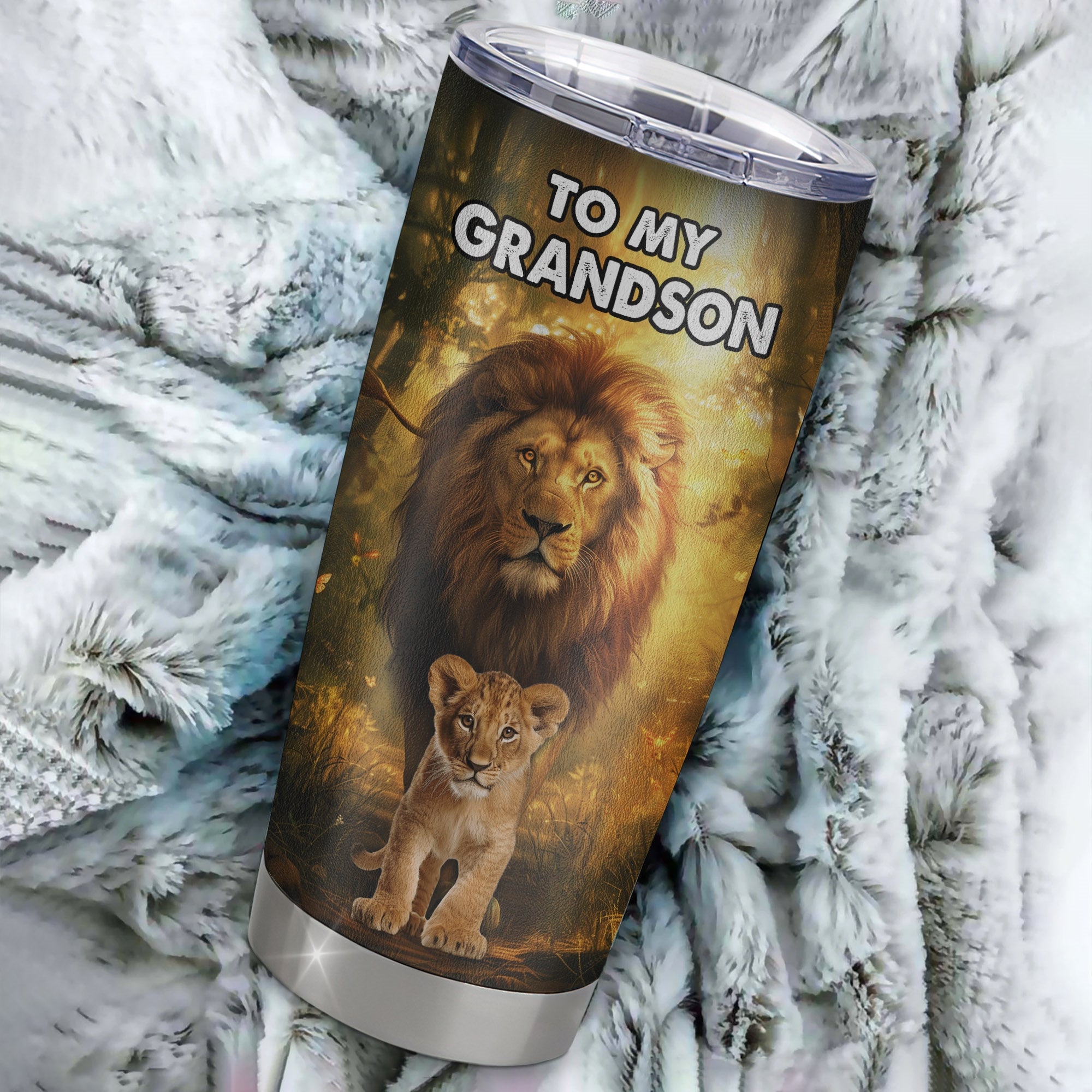 Personalized To My Grandson Tumbler From Grandpa Grandfather Stainless Steel Cup Lion Never Give Up Grandson Birthday Graduation Christmas Travel Mug | teecentury
