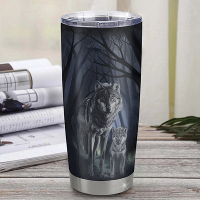 Personalized To My Grandson Tumbler From Grandpa Grandma Stainless Steel Cup Never Feel You Are Alone Wolf Grandson Birthday Graduation Christmas Travel Mug | teecentury