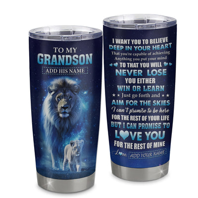 Personalized To My Grandson Tumbler From Grandpa Papa Believe Your Heart Grandson Gift Birthday Graduation Christmas Custom Stainless Steel Cup Travel Mug | teecentury