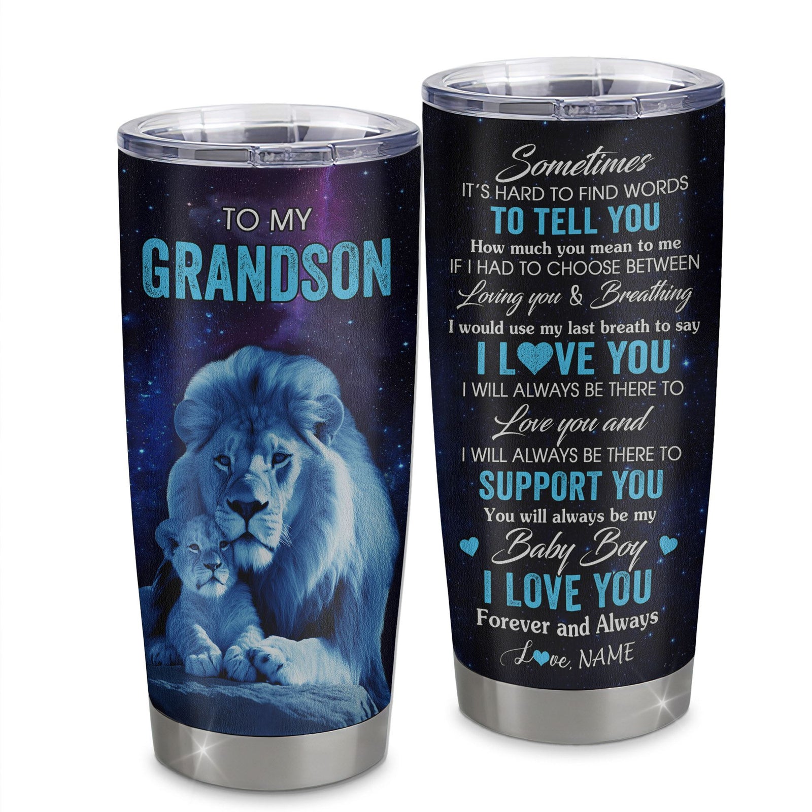 Personalized To My Grandson Tumbler From Grandpa Papa Stainless Steel Cup Sometimes It's Hard Lion Grandson Gift Birthday Graduation Christmas Custom Travel Mug | teecentury