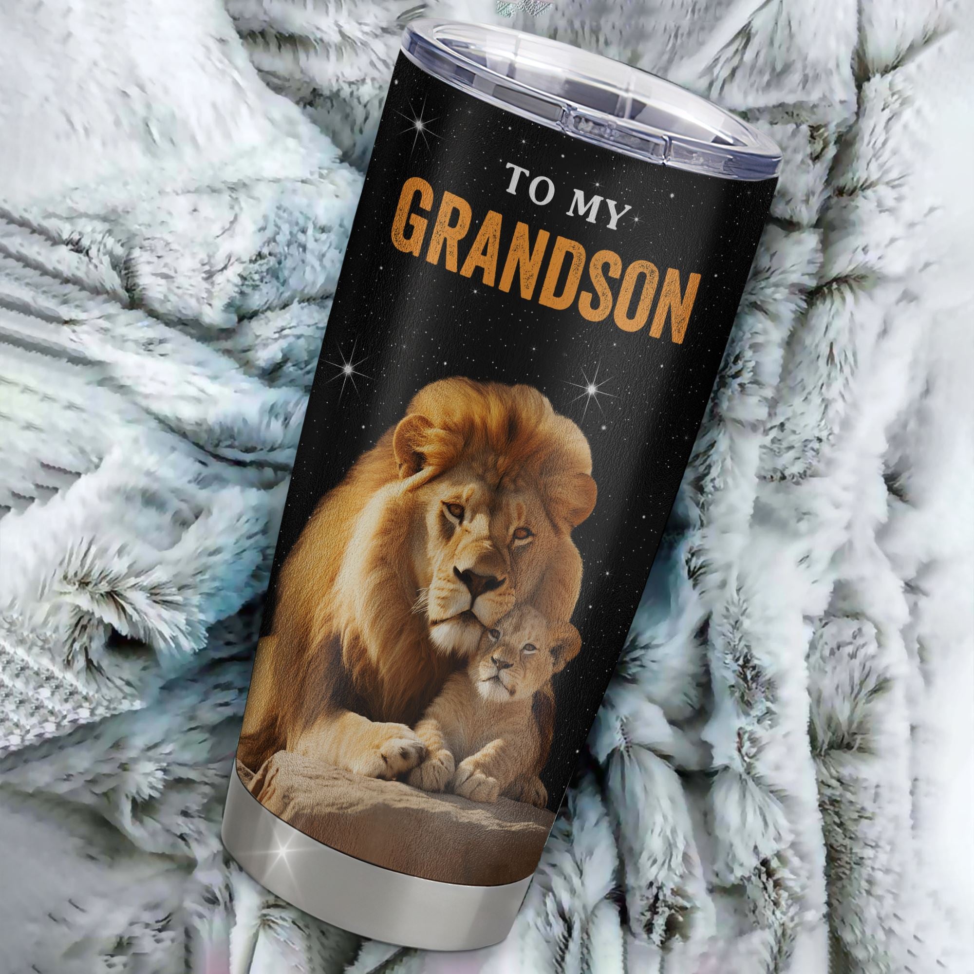 Personalized To My Grandson Tumbler From Grandpa Stainless Steel Cup Live Laugh Love Lion Grandson Birthday Gifts Positive Graduation Christmas Custom Travel Mug | teecentury