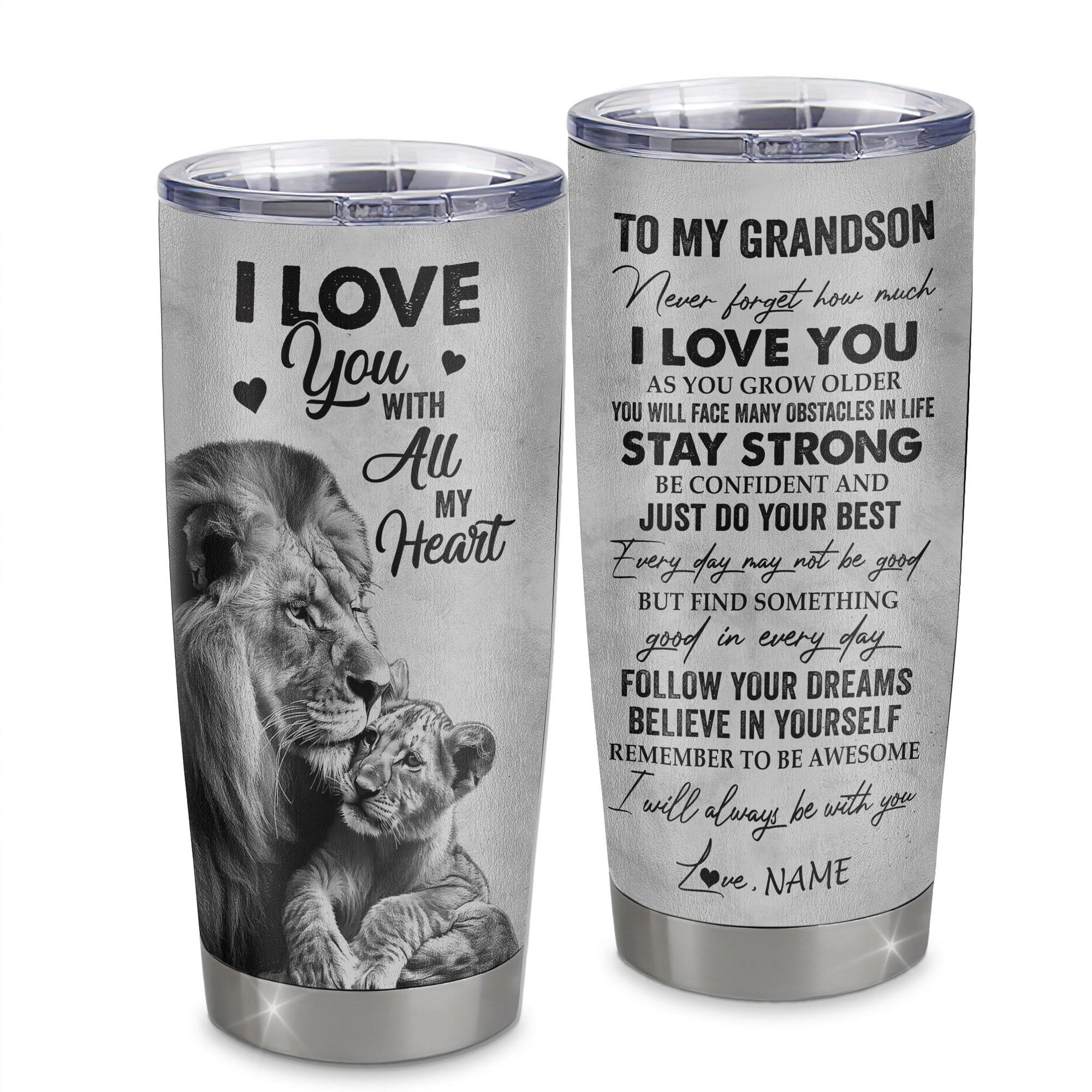 Personalized To My Grandson Tumbler From Papa Grandpa Stainless Steel Cup I Love You With All My Heart Grandson Birthday Graduation Christmas Travel Mug | teecentury