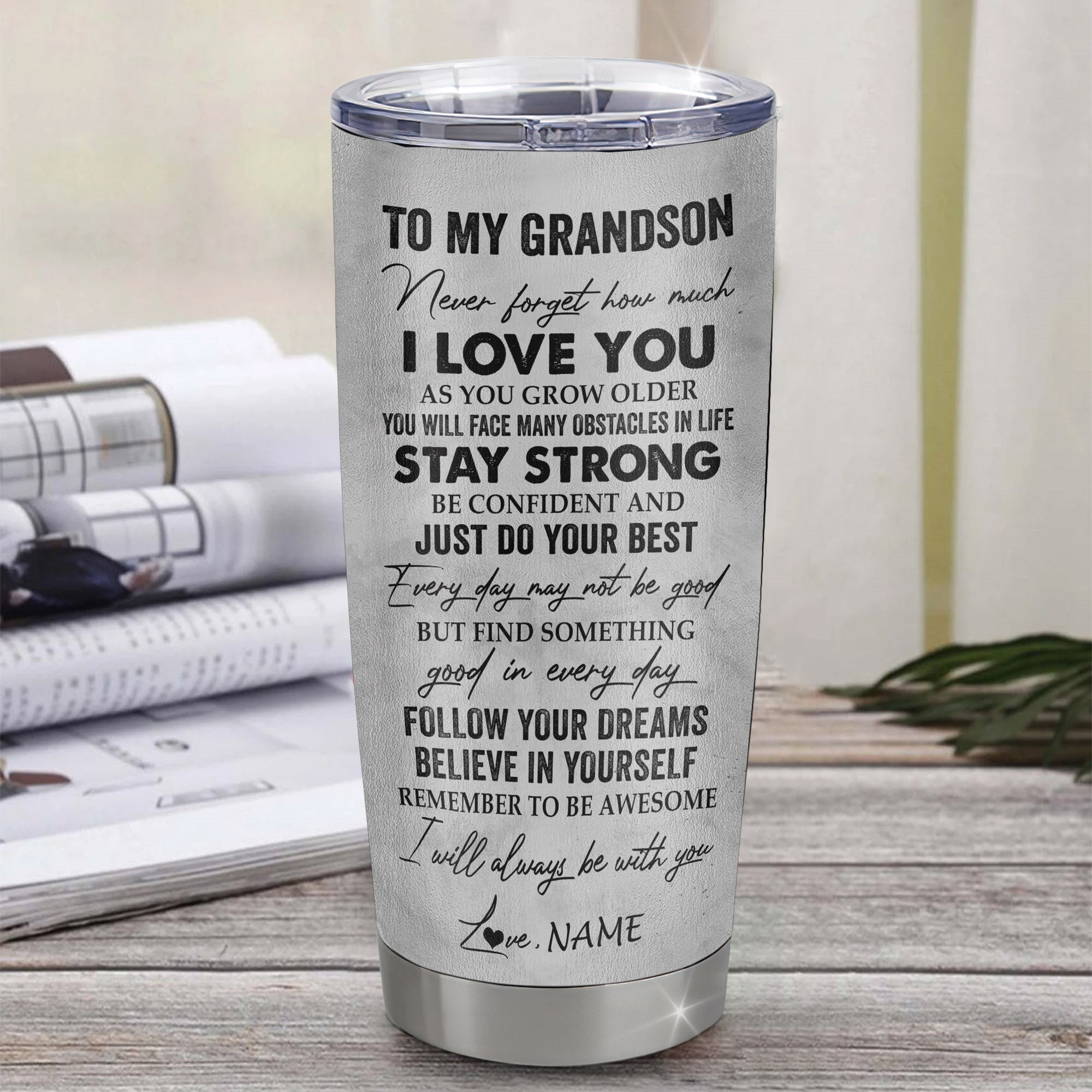 Personalized To My Grandson Tumbler From Papa Grandpa Stainless Steel Cup I Love You With All My Heart Grandson Birthday Graduation Christmas Travel Mug | teecentury