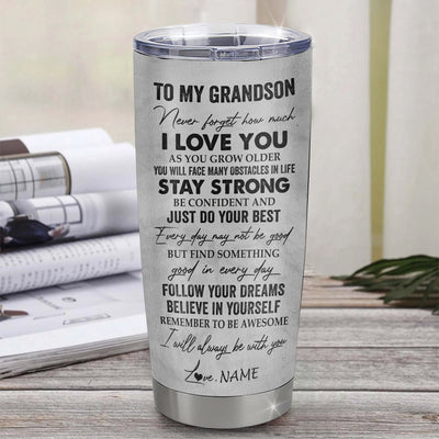 Personalized To My Grandson Tumbler From Papa Grandpa Stainless Steel Cup I Love You With All My Heart Grandson Birthday Graduation Christmas Travel Mug | teecentury