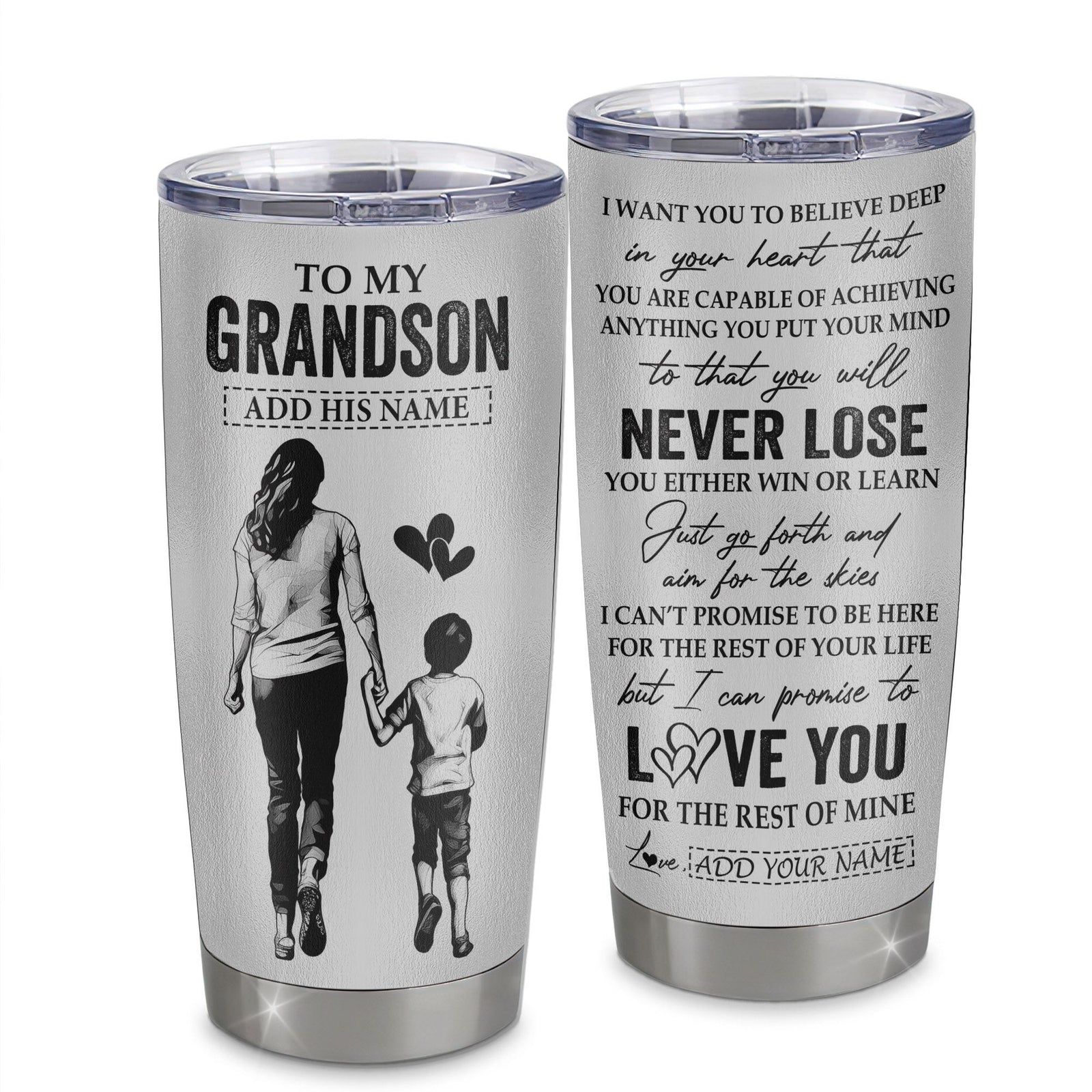 Personalized To My Grandson Tumbler You Will Never Lose From Grandma Gigi Grandson Birthday Gifts Graduation Christmas Custom Stainless Steel Cup Travel Mug | teecentury