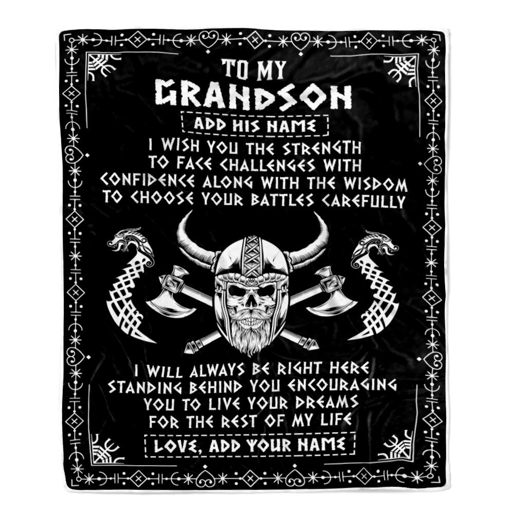 Personalized To My Grandson Viking Blanket From Grandma Grandpa I Wish You The Strength Scandinavian Norse Runes Viking For Men Birthday Gifts Fleece Blanket | teecentury