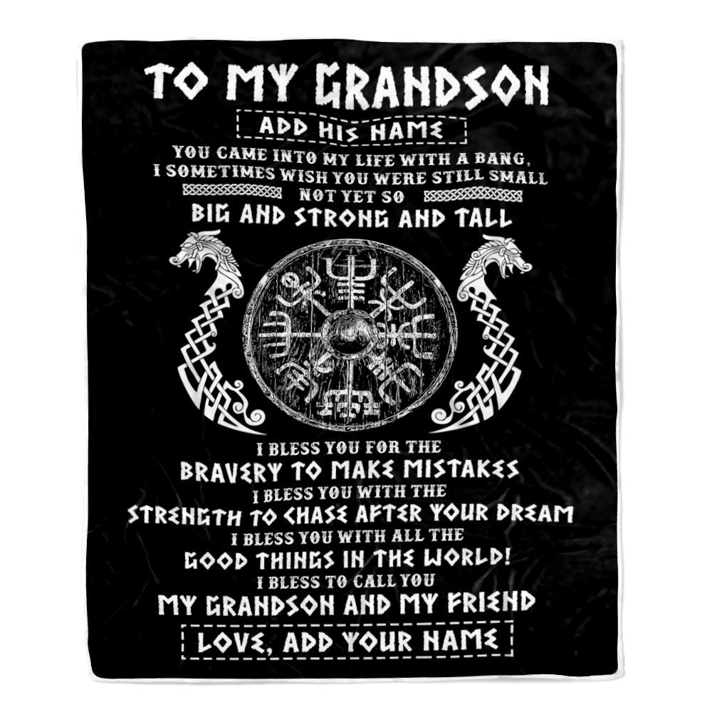 Personalized To My Grandson Viking Blanket From Papa My Grandson And My Friend Scandinavian Norse Grandson Birthday Gifts Christmas Customized Fleece Blanket | teecentury