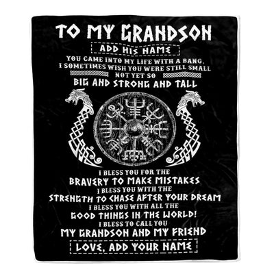 Personalized To My Grandson Viking Blanket From Papa My Grandson And My Friend Scandinavian Norse Grandson Birthday Gifts Christmas Customized Fleece Blanket | teecentury