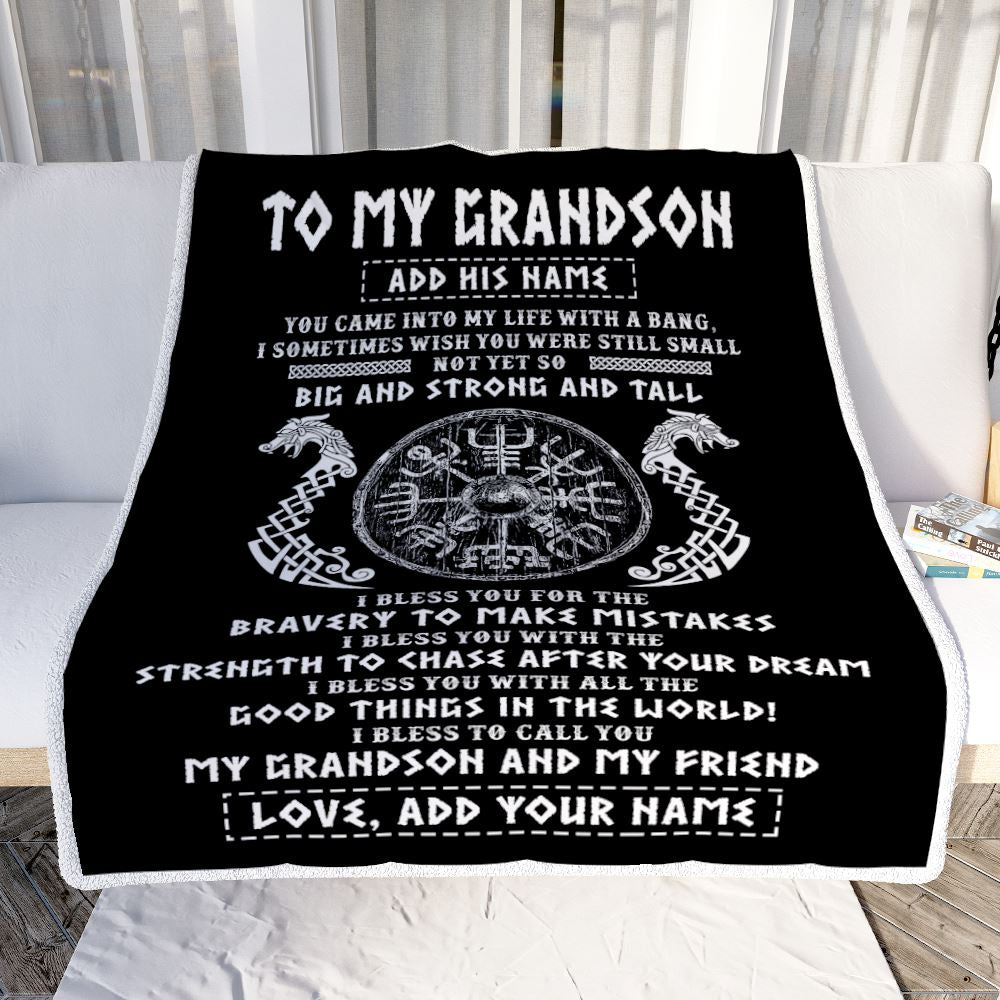 Personalized To My Grandson Viking Blanket From Papa My Grandson And My Friend Scandinavian Norse Grandson Birthday Gifts Christmas Customized Fleece Blanket | teecentury