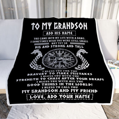 Personalized To My Grandson Viking Blanket From Papa My Grandson And My Friend Scandinavian Norse Grandson Birthday Gifts Christmas Customized Fleece Blanket | teecentury