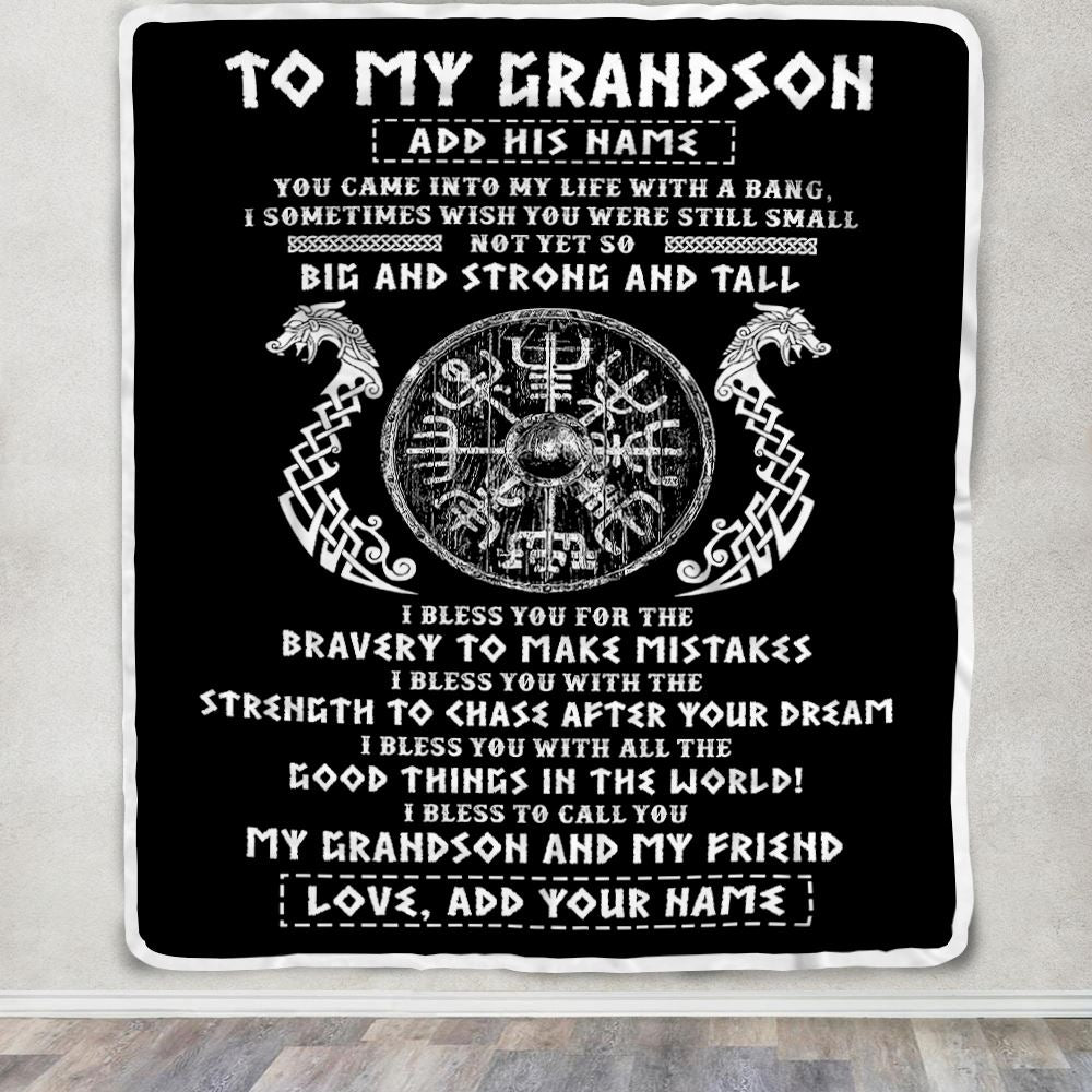 Personalized To My Grandson Viking Blanket From Papa My Grandson And My Friend Scandinavian Norse Grandson Birthday Gifts Christmas Customized Fleece Blanket | teecentury