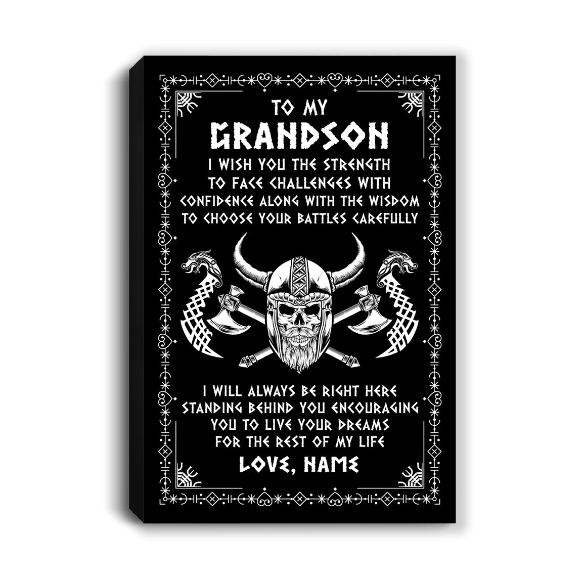 Personalized To My Grandson Viking Canvas I Wish You The Strength Scandinavian Norse Runes Viking For Men Birthday Gifts Christmas Custom Wall Art Print Framed Canvas | teecentury