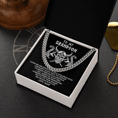 Cuban Link Chain Necklace Stainless Steel | 2 | Personalized To My Grandson Viking Necklace I Wish You The Strength Scandinavian Norse Runes Viking For Men Birthday Christmas Customized Gift Box Message Card | teecentury