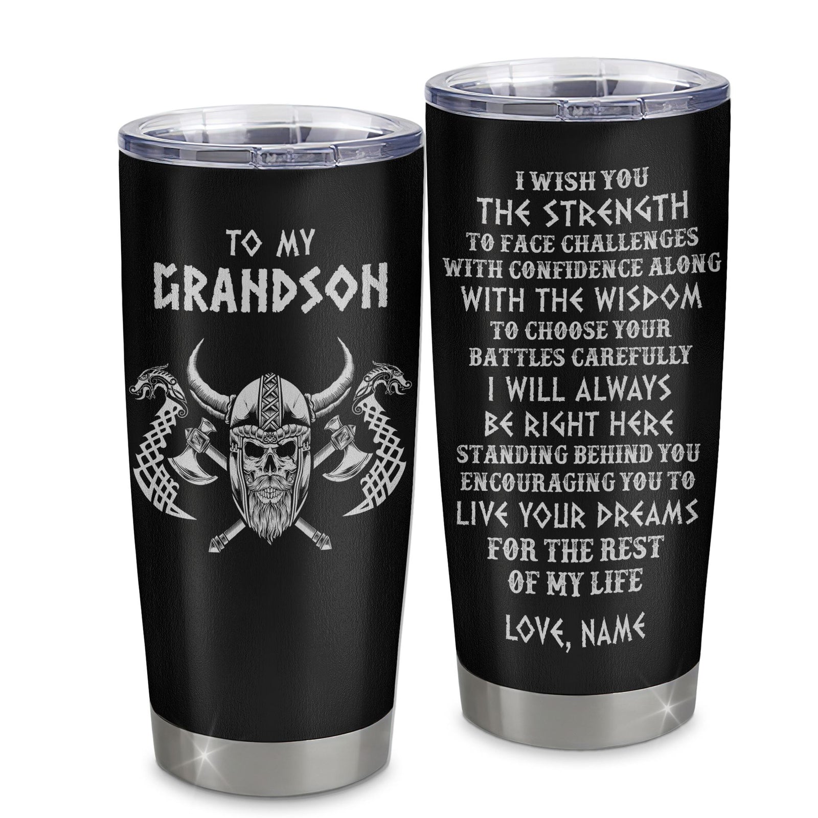 Personalized To My Grandson Viking Tumbler From Grandma Papa I Wish You The Strength Scandinavian Norse Runes Viking For Men Birthday Gifts Christmas Custom Travel Mug | teecentury