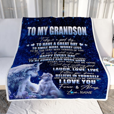 Personalized To My Grandson Wolf Blanket From Grandma Grandpa Today Is A Good Day Grandson Gifts Birthday Graduation Christmas Customized Fleece Blanket | teecentury