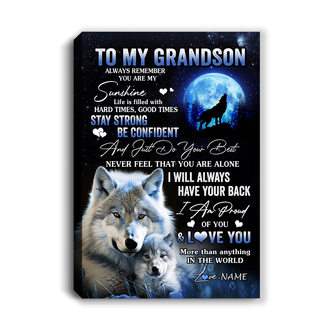 Personalized To My Grandson Wolf Canvas From Grandma Grandpa Always Remember Granddaughter Birthday Gifts Graduation Christmas Custom Wall Art Print Framed Canvas | teecentury