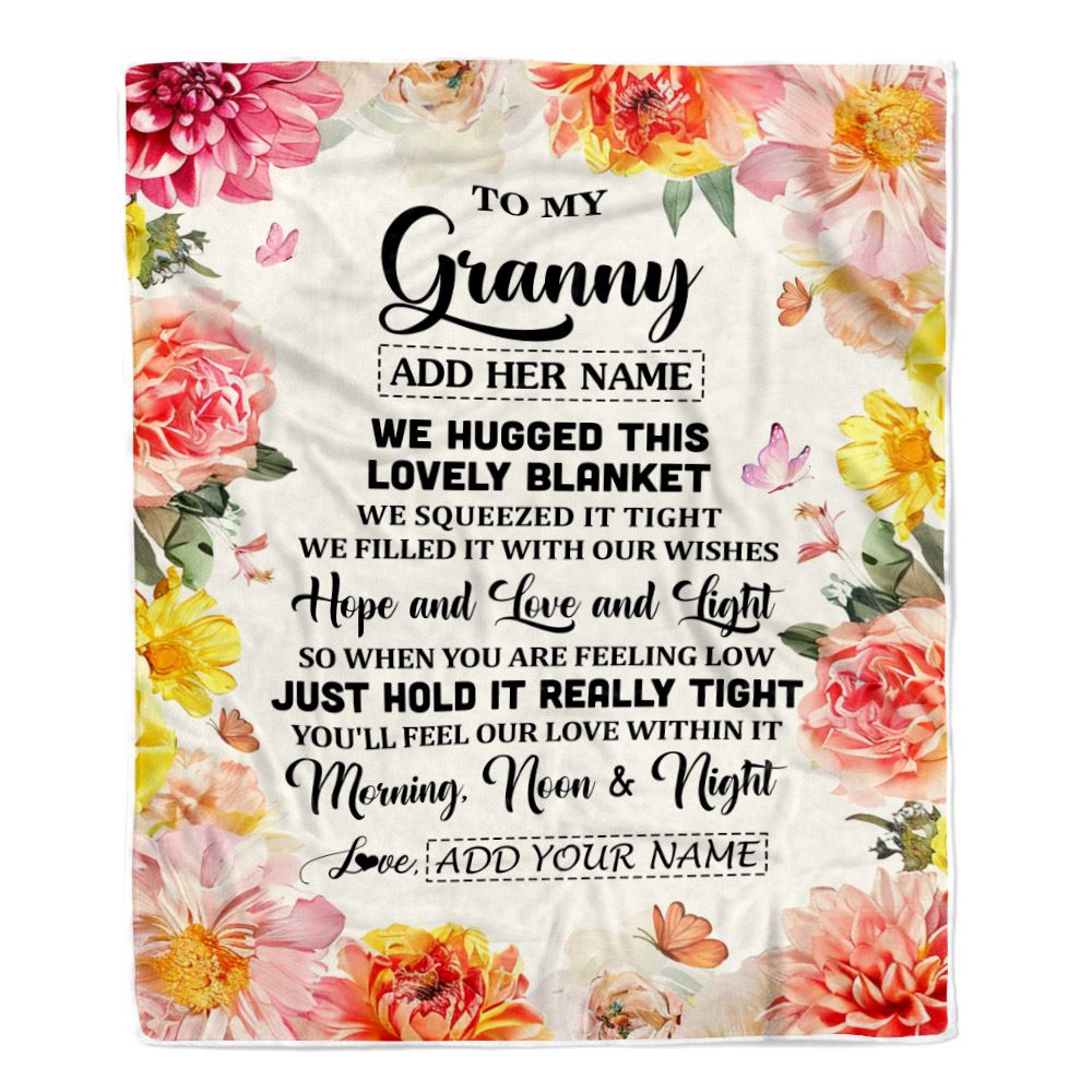 Personalized To My Granny Blanket From Grandkids Grandson Floral We Hugged This Lovely Granny Birthday Gifts Mothers Day Christmas Customized Fleece Blanket | teecentury