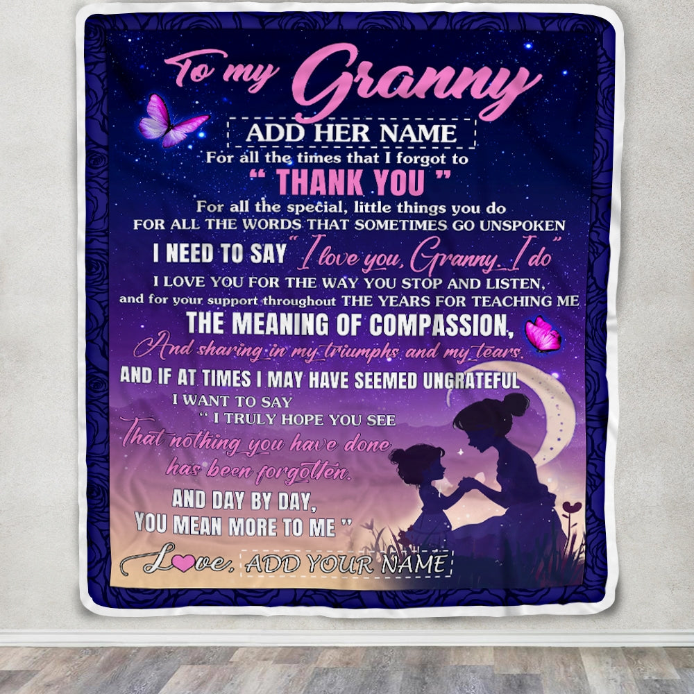 Personalized To My Granny Blanket From Grandkids Grandson Night Sky Thank You Love You Granny Birthday Gifts Mothers Day Christmas Customized Fleece Blanket | teecentury