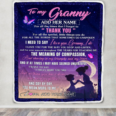 Personalized To My Granny Blanket From Grandkids Grandson Night Sky Thank You Love You Granny Birthday Gifts Mothers Day Christmas Customized Fleece Blanket | teecentury