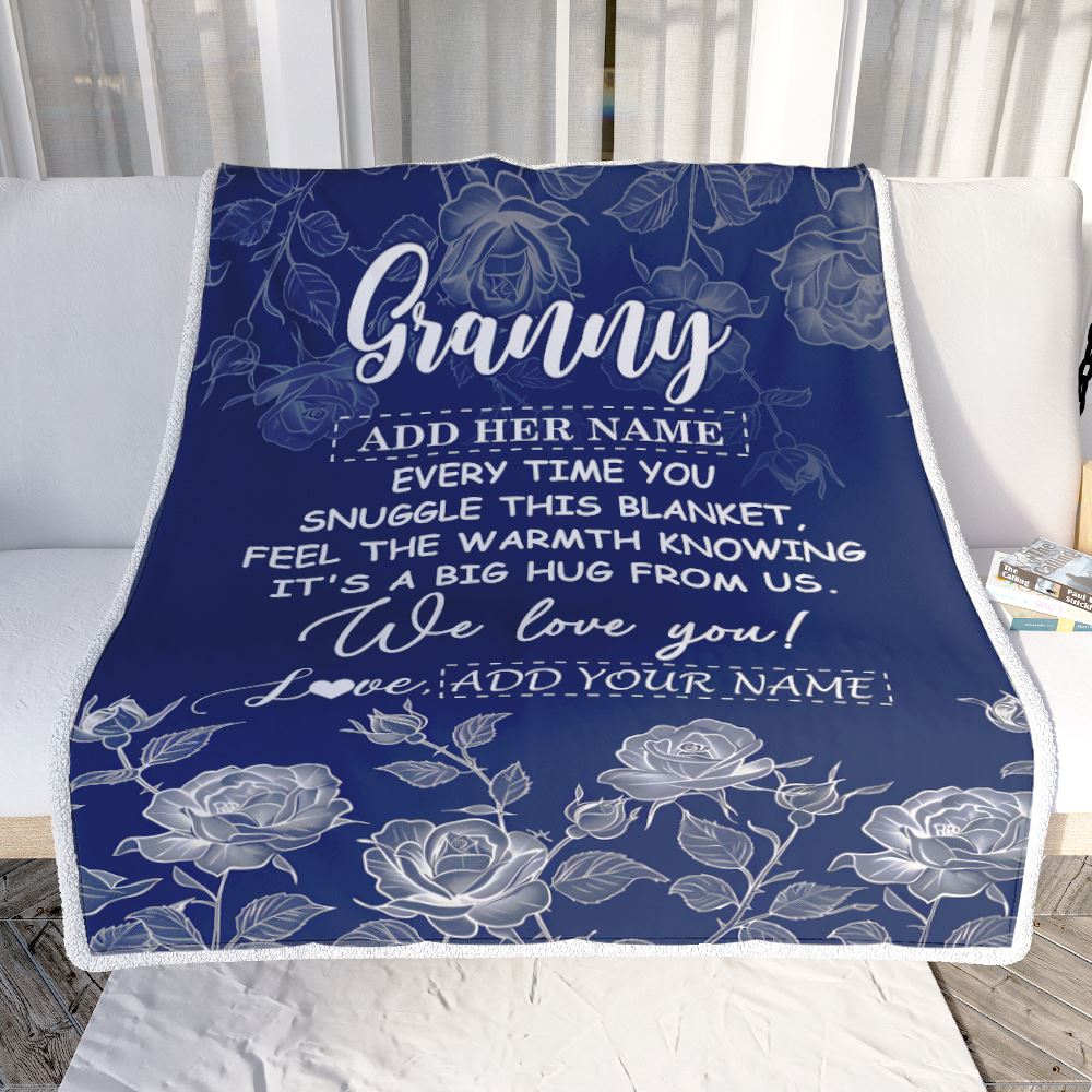 Personalized To My Granny Gifts Blanket From Granddaughter Grandson Blue Flower Love You Birthday Gifts For Granny Mothers Day Christmas Granny Fleece Blanket | teecentury