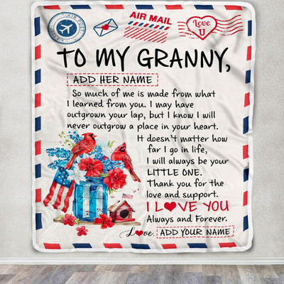 Personalized To My Granny Gifts Blanket From Granddaughter Grandson Cardinal Letter Air Mail Letter Birthday Gifts For Granny Mothers Day Christmas Fleece Blanket | teecentury