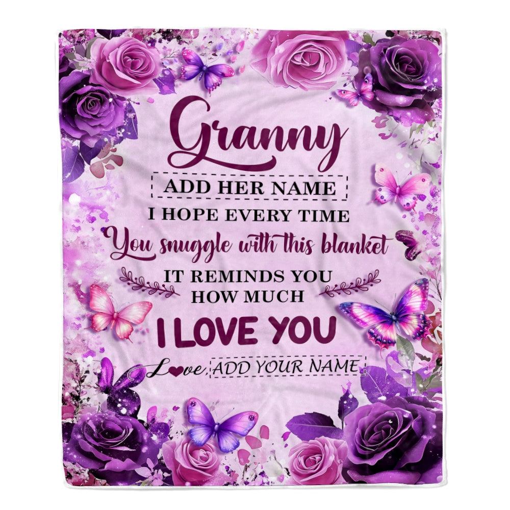 Personalized To My Granny Gifts Blanket From Granddaughter Purple Floral Birthday Gifts For Granny Mothers Day Thanksgiving Christmas Custom Fleece Blanket | teecentury