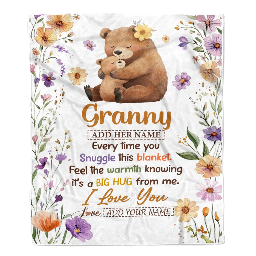 Personalized To My Granny Gifts From Granddaughter Blanket Bear Big Hug Birthday Present Gift Idea For Granny Mothers Day Christmas Custom Fleece Blanket Shirt & Hoodie | teecentury