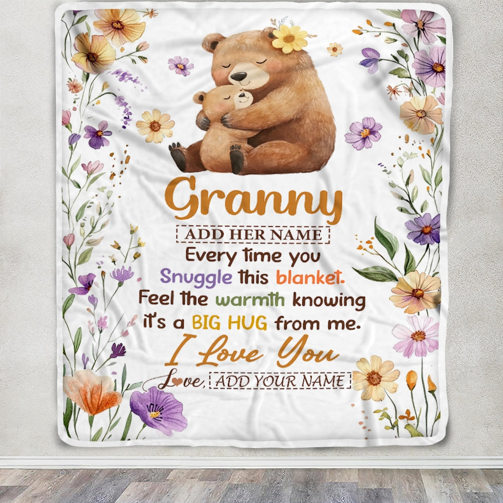 Personalized To My Granny Gifts From Granddaughter Blanket Bear Big Hug Birthday Present Gift Idea For Granny Mothers Day Christmas Custom Fleece Blanket Shirt & Hoodie | teecentury