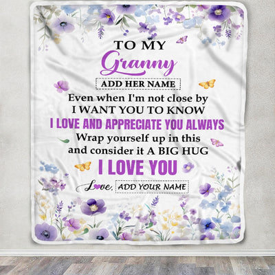 Personalized To My Granny Gifts From Granddaughter Blanket I Love You Purple Floral Birthday Gift Idea For Granny Gifts Christmas Custom Fleece Throw Blanket | teecentury