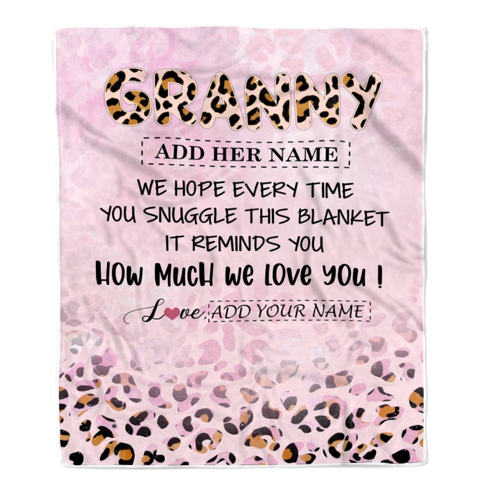 Personalized To My Granny Gifts From Granddaughter Blanket Pink Leopard Happy Birthday Gifts For Granny Mothers Day Christmas Customized Fleece Blanket | teecentury