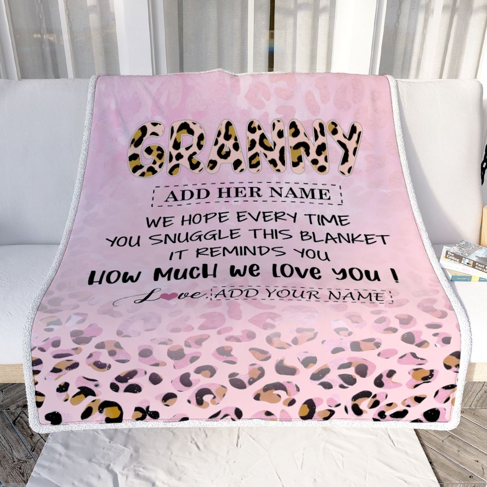 Personalized To My Granny Gifts From Granddaughter Blanket Pink Leopard Happy Birthday Gifts For Granny Mothers Day Christmas Customized Fleece Blanket | teecentury