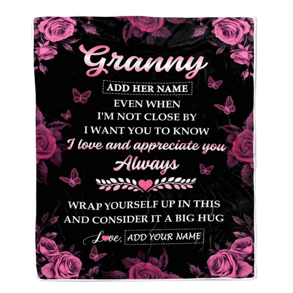 Personalized To My Granny Gifts From Granddaughter Blanket Rose Floral It A Big Hug Birthday Gift Idea For Granny Gifts Christmas Custom Fleece Throw Blanket | teecentury