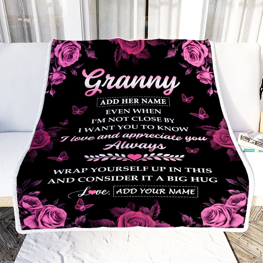 Personalized To My Granny Gifts From Granddaughter Blanket Rose Floral It A Big Hug Birthday Gift Idea For Granny Gifts Christmas Custom Fleece Throw Blanket | teecentury