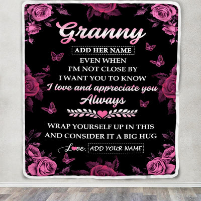 Personalized To My Granny Gifts From Granddaughter Blanket Rose Floral It A Big Hug Birthday Gift Idea For Granny Gifts Christmas Custom Fleece Throw Blanket | teecentury