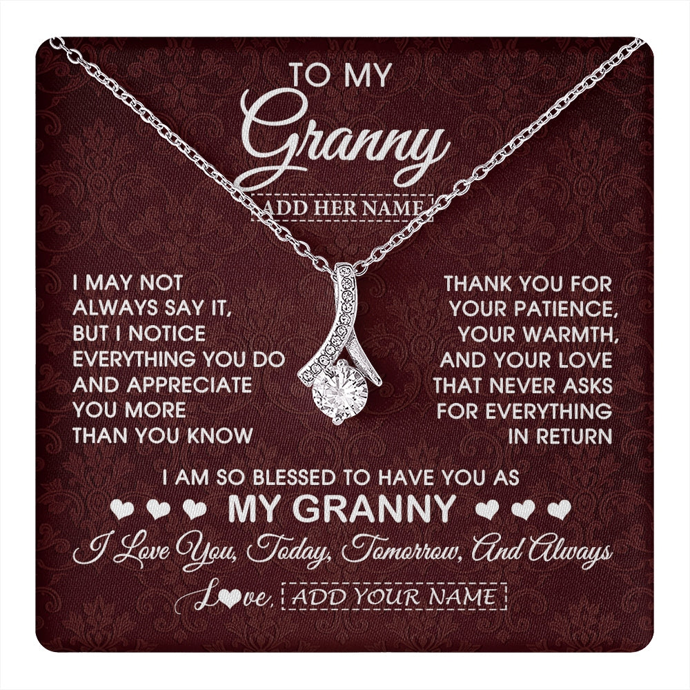 Alluring Beauty Necklace 14K White Gold Finish | 1 | Personalized To My Granny Gifts From Granddaughter Necklace Meaningful Jewelry Pendant Gifts For Granny Mothers Day Birthday Christmas Gift Box Message Card | https://teecentury.