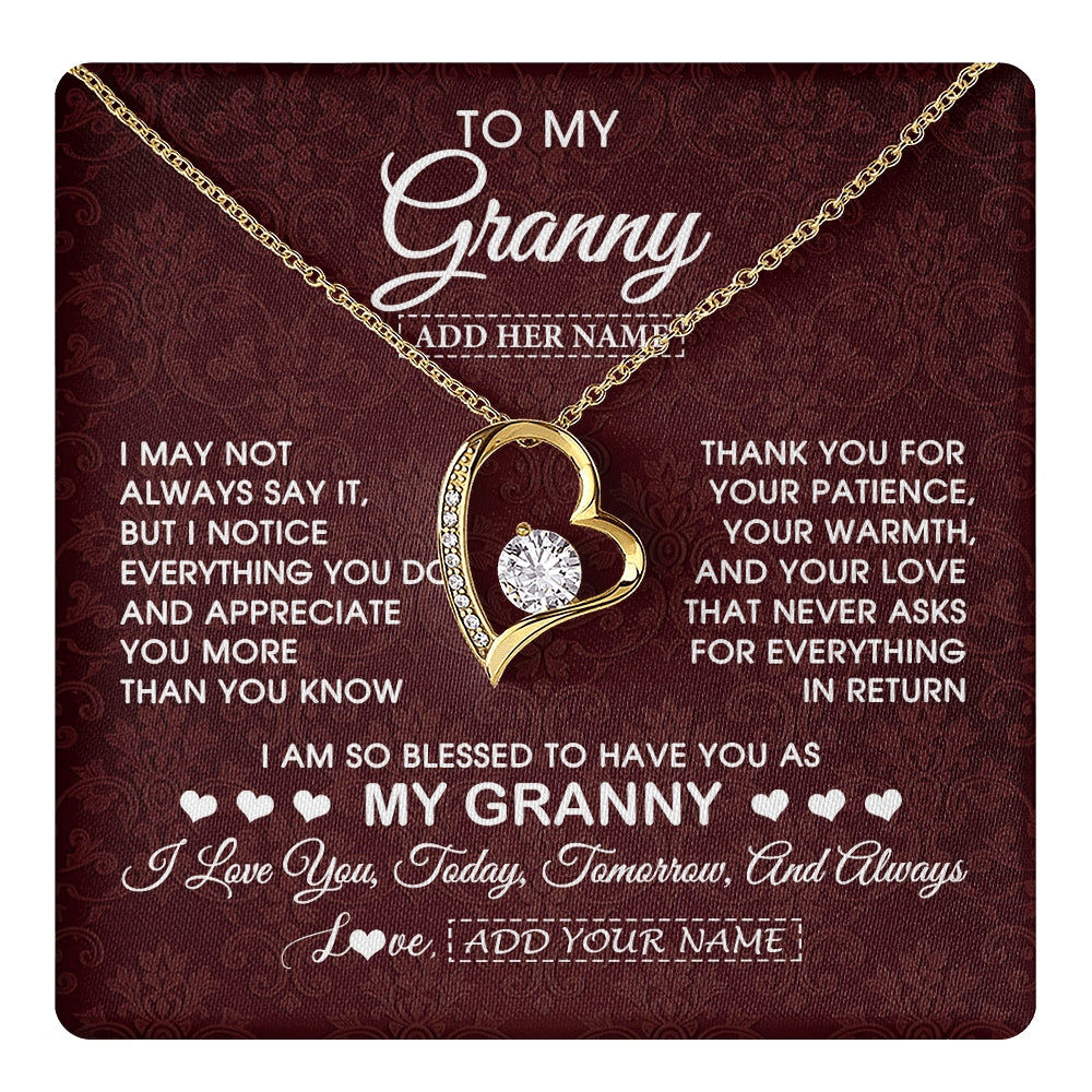 Forever Love Necklace 18K Yellow Gold Finish | 1 | Personalized To My Granny Gifts From Granddaughter Necklace Meaningful Jewelry Pendant Gifts For Granny Mothers Day Birthday Christmas Gift Box Message Card | https://teecentury.
