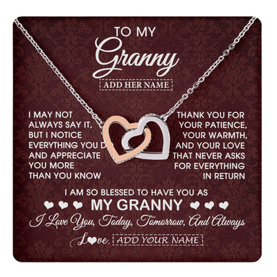 Interlocking Hearts Necklace Stainless Steel & Rose Gold Finish | 1 | Personalized To My Granny Gifts From Granddaughter Necklace Meaningful Jewelry Pendant Gifts For Granny Mothers Day Birthday Christmas Gift Box Message Card | https://teecentury.