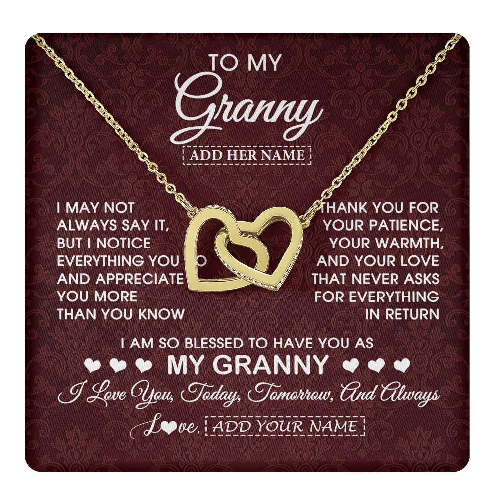 Interlocking Hearts Necklace 18K Yellow Gold Finish | 1 | Personalized To My Granny Gifts From Granddaughter Necklace Meaningful Jewelry Pendant Gifts For Granny Mothers Day Birthday Christmas Gift Box Message Card | https://teecentury.