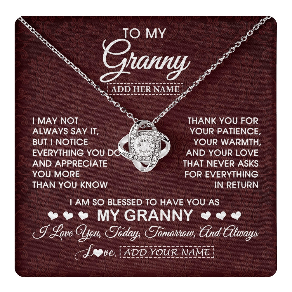 Love Knot Necklace 14K White Gold Finish | 1 | Personalized To My Granny Gifts From Granddaughter Necklace Meaningful Jewelry Pendant Gifts For Granny Mothers Day Birthday Christmas Gift Box Message Card | https://teecentury.